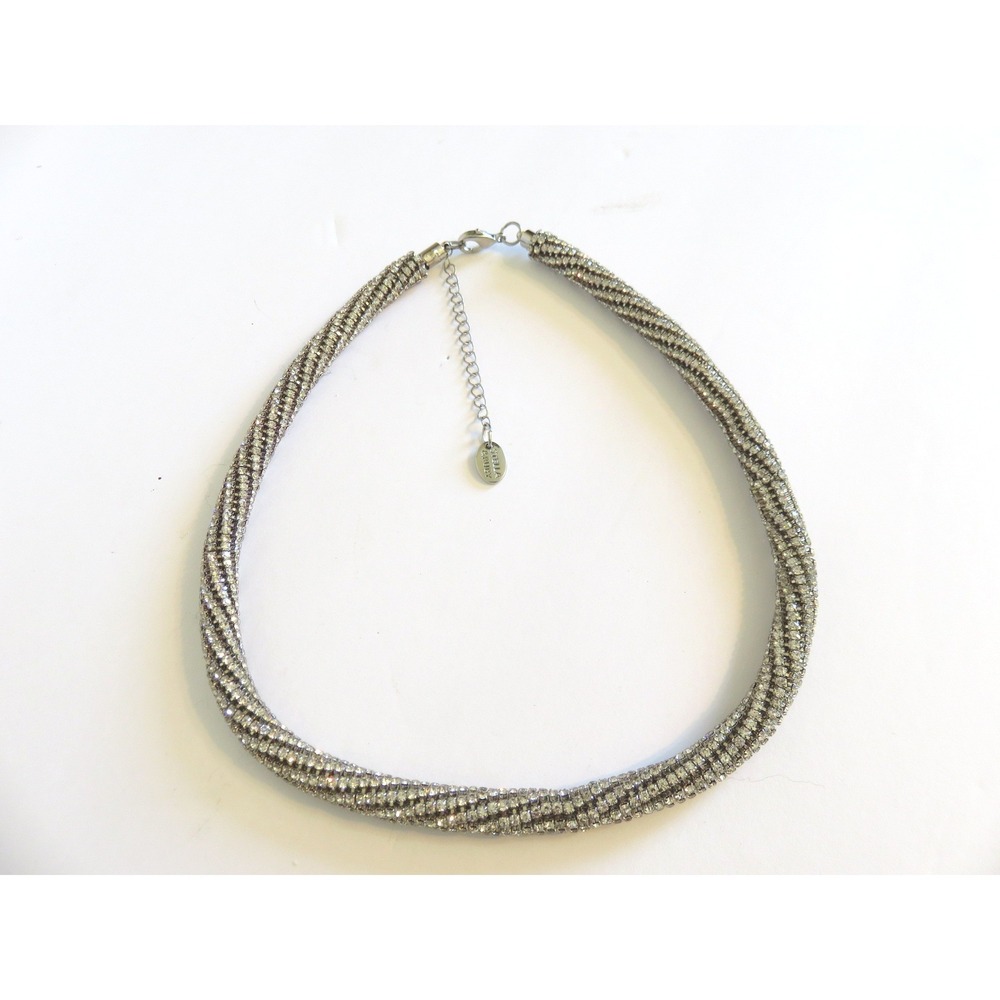 Stella & Ruby CZ Crystal Twisted Choker Necklace Silver‎ Tone